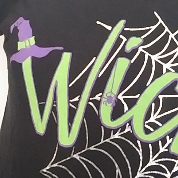 Wicked T Shirt  Women's Black Silver Spider Web Green Spell Out M - Picture 3 of 6